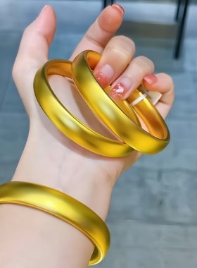 古法金包银经典磨砂亮面轮胎手镯女士宽面素圈实心镯子送情人礼物