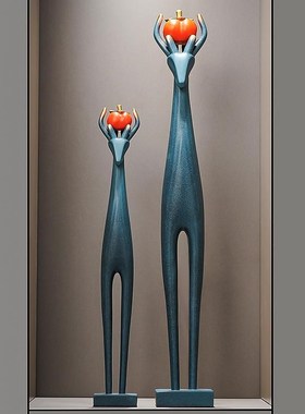 旺宅鹿进门玄关装饰摆件高档简约竖长条客厅电视柜工艺品乔迁礼物