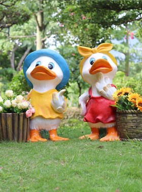 户外卡通鸭子花缸摆件花园庭院幼儿园草坪商场落地装Y饰玻璃钢雕
