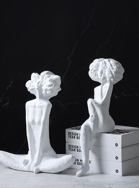 现代北欧抽象树脂白色爆炸头时尚女郎人物人像美女艺术雕塑摆件