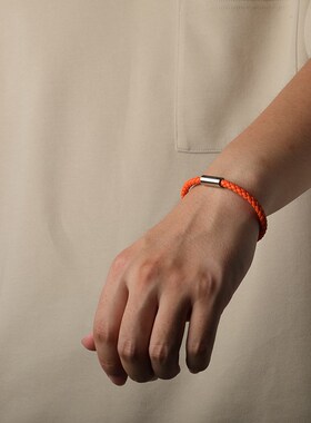 简约橘色牛皮手链男女时尚百搭真皮编织皮绳手环可穿金珠一生之环