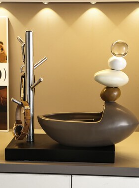 轻奢石来运转过道入户玄关钥匙收纳摆件家居客厅酒柜电视柜装饰品