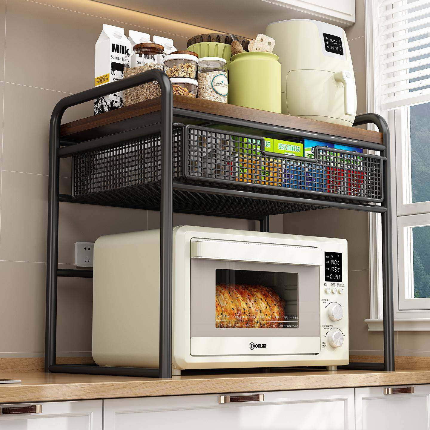 厨房微波炉置物架台面分层烤箱架抽屉式保鲜膜储物架多功能调料架,淘宝优惠券,粉丝福利购,淘宝优惠卷
