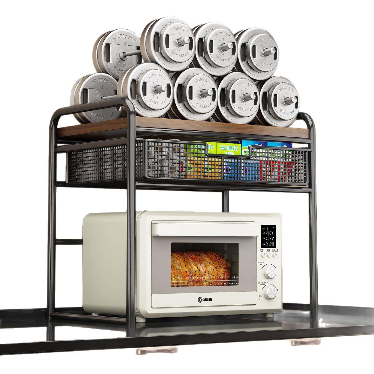 厨房微波炉置物架台面分层烤箱架抽屉式保鲜膜储物架多功能调料架,淘宝优惠券,粉丝福利购,淘宝优惠卷
