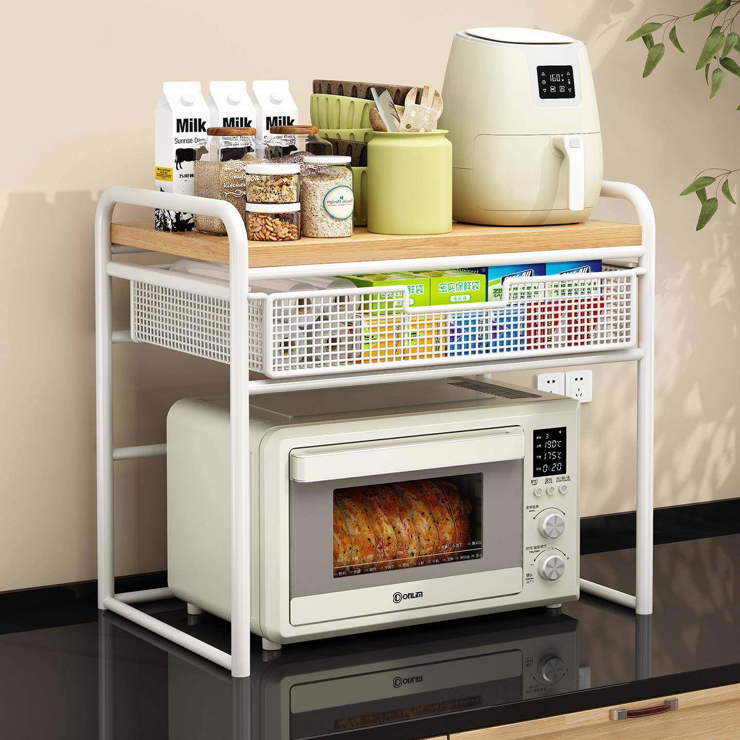 厨房微波炉置物架台面分层烤箱架抽屉式保鲜膜储物架多功能调料架,淘宝优惠券,粉丝福利购,淘宝优惠卷