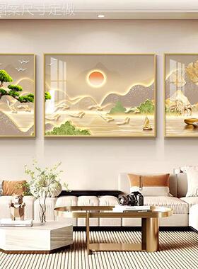 日金山客装饰画奢大气沙照发背轻景墙挂厅画现代约简三联山水壁画