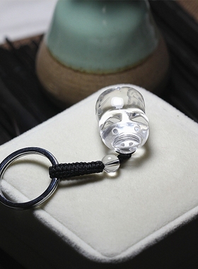 天然白水晶猪吊坠挂件 白水晶猪钥匙扣挂坠12生肖水晶猪转运吊坠