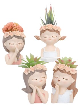 创意多肉仙女人头花盆个性阳台花园装饰可爱微景观小盆栽礼物摆件