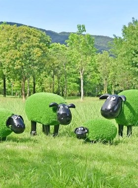 玻璃钢绿植草h皮羊园林庭院落地造景摆件别墅公园草坪卡通动物景