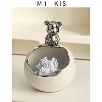 Small Bear Desktop Trash Can Living Room Living Room Tea Table Creative Ceramics No Cover Containing Bucket Bedroom Home Table Small Number Table