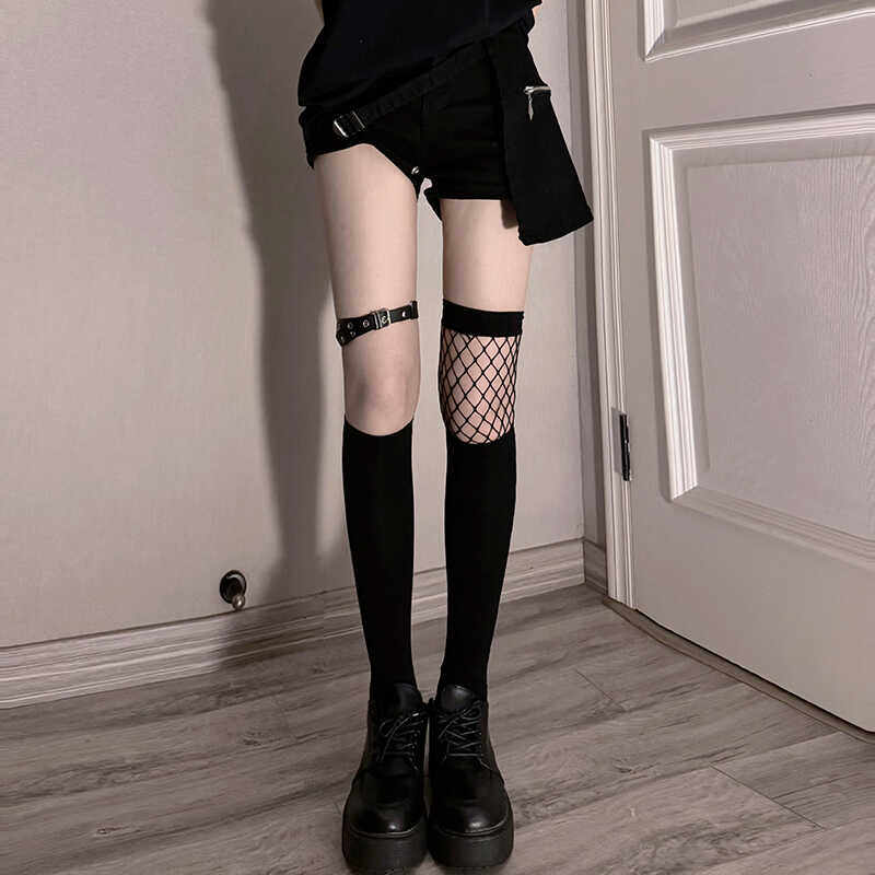 中筒袜女黑丝性感春夏小腿袜辣妹亚文化拼接过膝渔网袜半截高筒袜,淘宝优惠券,粉丝福利购,淘宝优惠卷