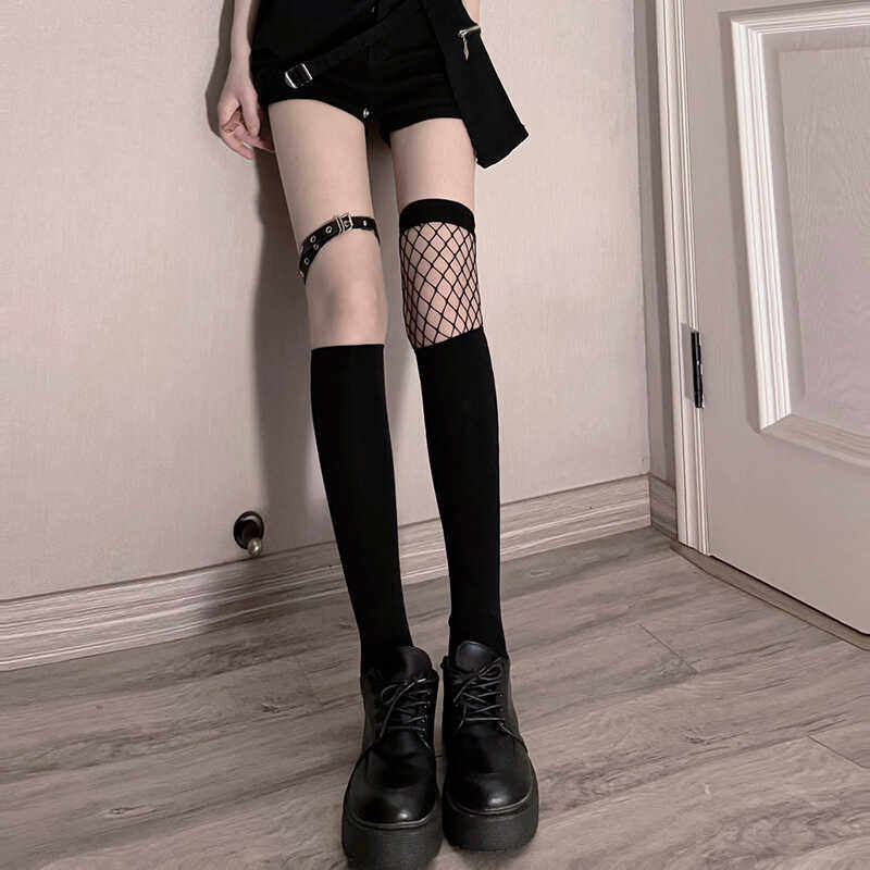 中筒袜女黑丝性感春夏小腿袜辣妹亚文化拼接过膝渔网袜半截高筒袜,淘宝优惠券,粉丝福利购,淘宝优惠卷
