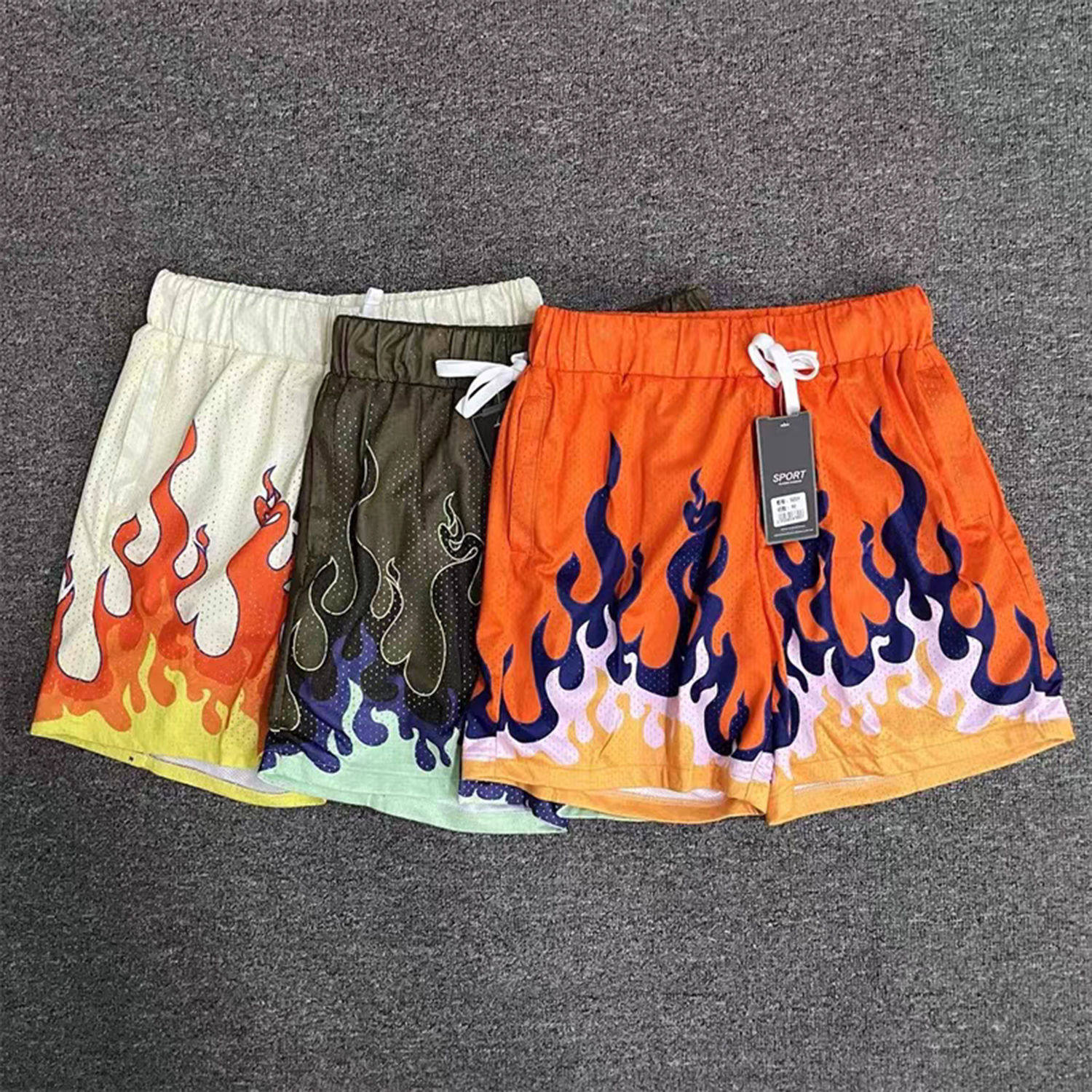 2025火焰篮球短裤男高街数码印潮流运动短裤学生宽松休闲四分裤子