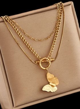 新款跨境波西米亚风绿松石钛钢不掉色民族风吊坠项链女 镀金饰品