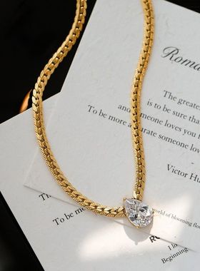 钛钢电镀18K金不掉色水滴锆石蛇骨项链简约小众高级感生日礼物