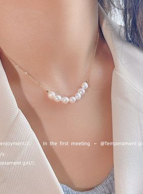 淡水珍珠~铜镀14K新款锁骨链简约轻奢手作设计高级感项链工厂货源