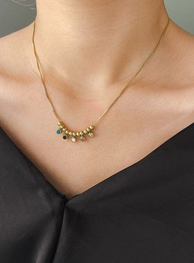 彩色水钻钛钢项链女小众欧美时尚锁骨链潮高级感新款秋季精致饰品