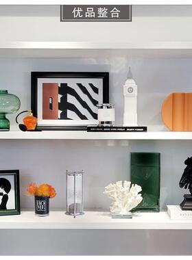 样板房书柜摆件现代家居软装饰品挂画仿真花沙漏首饰盒组合ZH2571