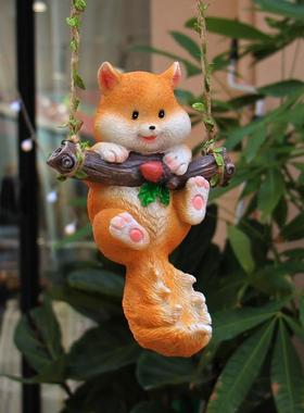 松鼠荡秋千树上挂件装饰花园户外庭院阳台幼儿园盆栽吊件造景摆件