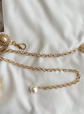 金色珍珠百搭金属腰链女