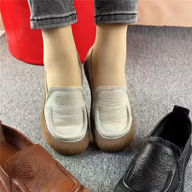 深口平底一脚蹬皮鞋女复古真皮圆头休闲单鞋女百搭轻便软底妈妈鞋,淘宝优惠券,粉丝福利购,淘宝优惠卷