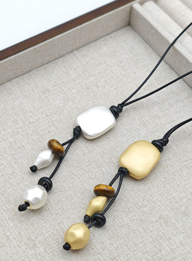 欧美新款不规则绳结磨砂黑绳项链