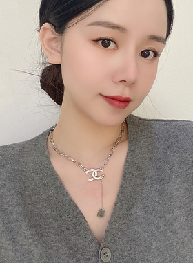 合金锁骨链女双c字母流苏项链