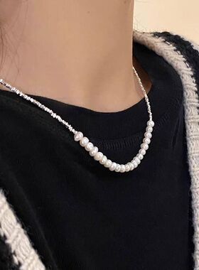 天然珍珠项链小众设计锁骨链