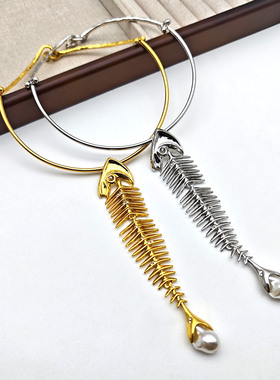 欧美新款高级感夸张鱼骨头项链