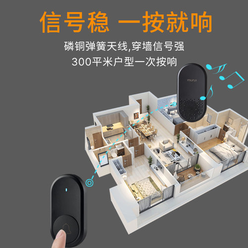 牧锐门铃无线家用铃铛办公室一拖二蓝牙老式电子遥控响铃器电门铃 - 图3