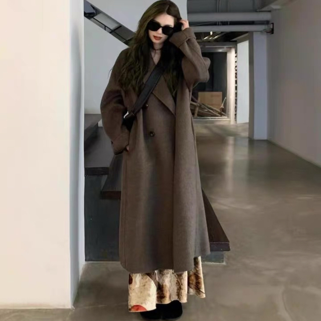 黑灰色双面羊绒大衣女2025秋冬新款中长款高级感羊毛呢子韩系外套,淘宝优惠券,粉丝福利购,淘宝优惠卷