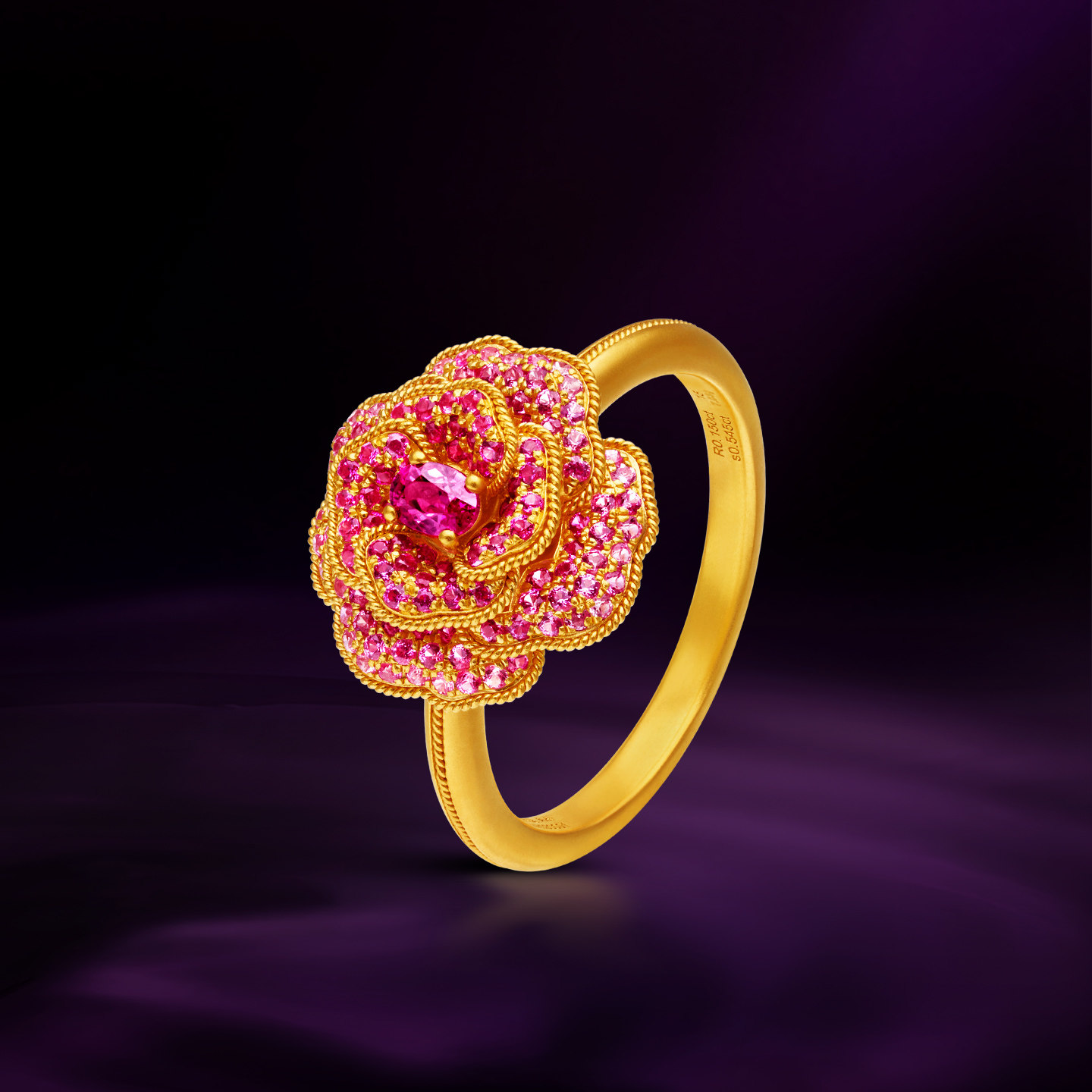Palace quality national color heavenly fragrance ring solid gold pink sapphire ruby ancient handmade gold peony ring gift