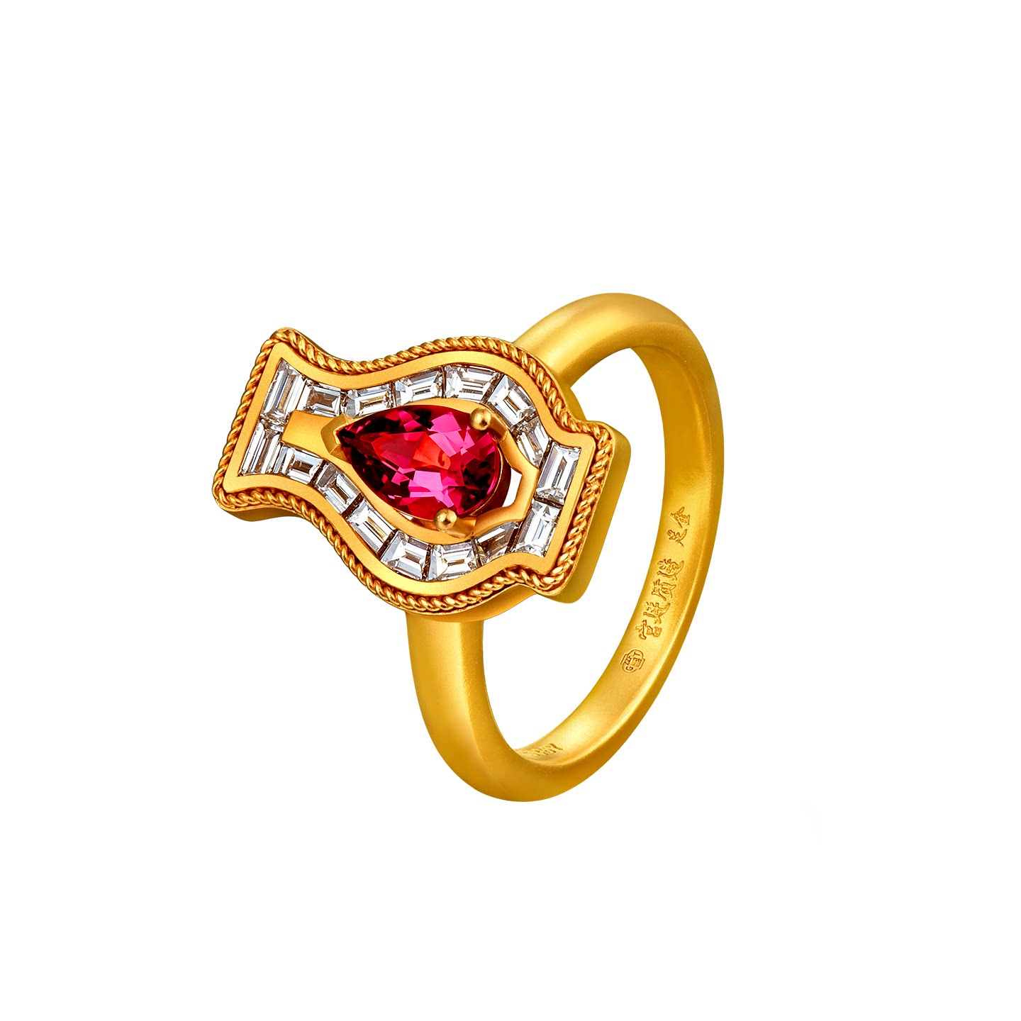 Palace quality ancient handmade gold access safe limited edition ring pure gold diamond tourmaline customized gift
