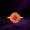 Palace quality national color heavenly fragrance ring solid gold pink sapphire ruby ancient handmade gold peony ring gift