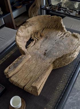 莫山堂老物件摆件风化木果盘磨槽