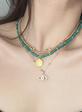 天然石女镀金串珠燕子吊坠叠戴