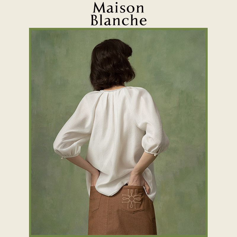 玫颂布澜诗收褶圆领上衣/半身裙