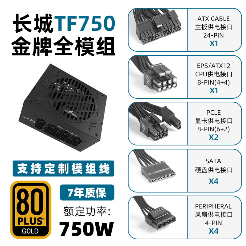 长城电源TF600/TF650/TF750/TF850全模组SFX/适用ITX可定制模组线 - 图1