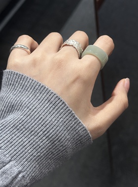 天然和田玉且末蓝直切戒