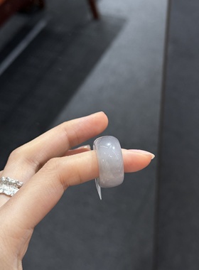 天然和田玉烟紫馒头戒