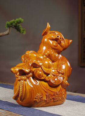 花梨木雕猪摆件招财纳福送礼