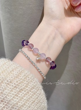 《喜放》紫葡萄天然乌拉圭紫水晶纯银水晶手链女闺蜜生日礼物学生