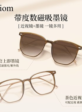 磁吸眼镜套镜女吸附式二合一茶色级感偏光近视墨镜防晒太阳眼镜