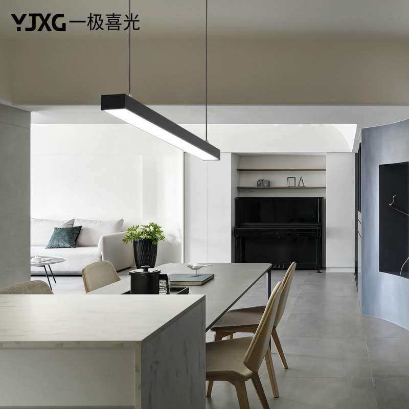 led长条灯长方形现代简约餐厅吊灯商用创意吧台办公室吊线灯黑色_虎窝淘