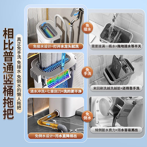 佳帮手平板拖把带桶家用一拖净2026新款干湿两用免手洗平板拖布 - 图3