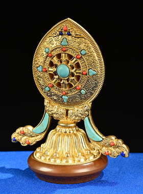 法轮摆件慧宝纯铜精工西藏密宗供奉用品家用佛堂轮王七政宝金轮宝