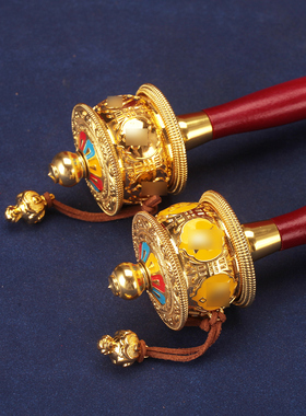 藏式合金转金轮手摇转金筒六家用电镀金黄色手摇双字轴承随身摆件