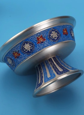 纯锡供护法杯尼泊尔彩绘手工护杯居家供具供茶杯护法杯八吉祥雕花