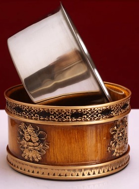 藏式尼泊尔吉祥仿木双层合金糌粑盒格桑花打酥油茶收纳罐家用摆件