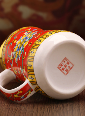 西藏式格桑花缠枝纹茶杯茶壶敬水白色餐具酥油茶具民族特色陶瓷